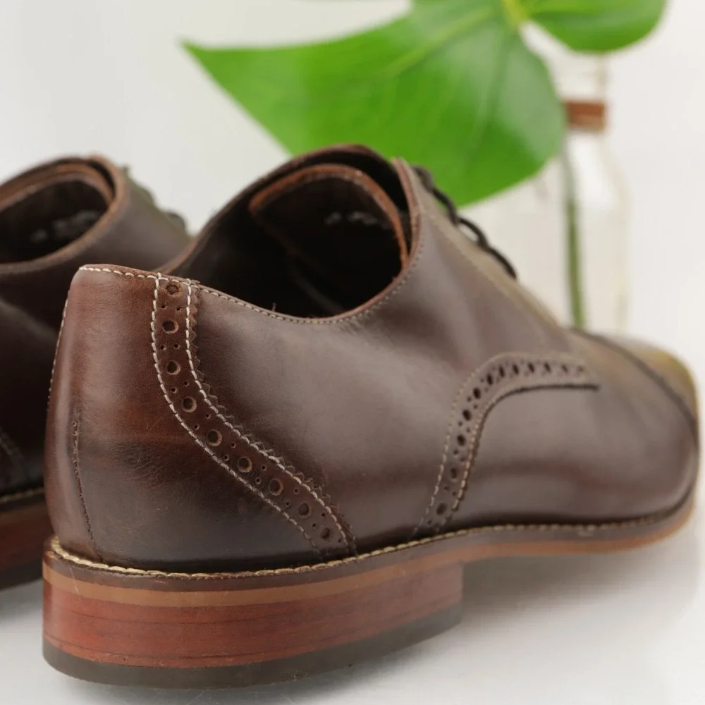 Florsheim Mens Castellano Oxford Size 10 WIDE 3E Brown Leather Derby Dress Shoes